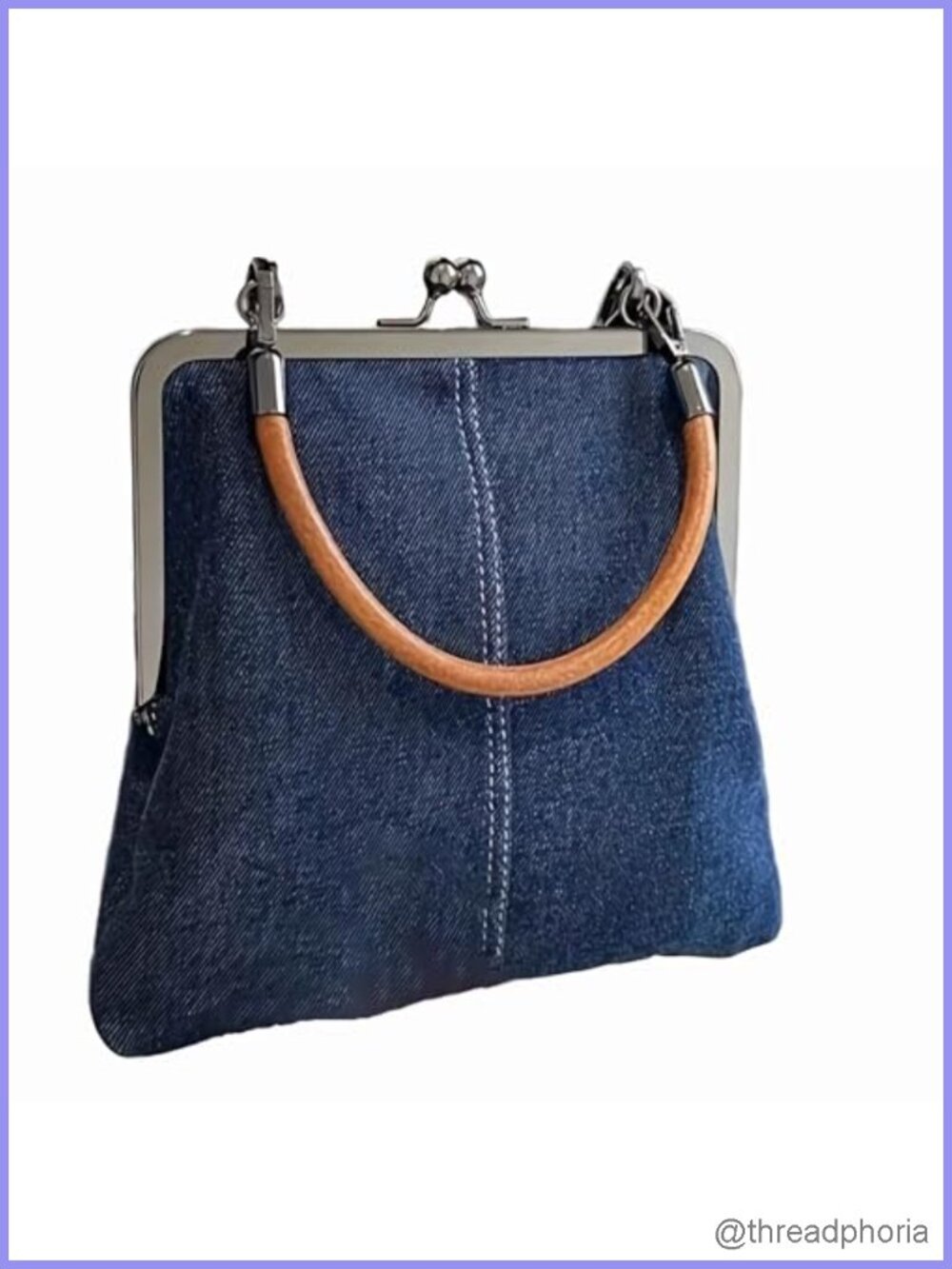 Denim Crossbody Mini Tote Bag Kiss Lock Purse